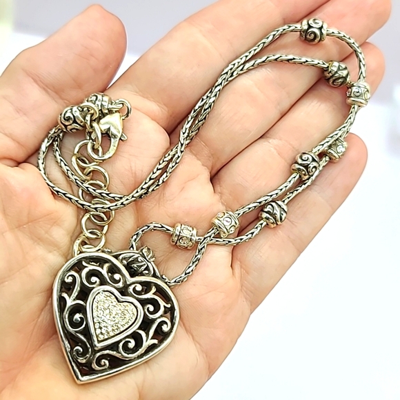 Brighton "Reno Hearts" Classic Scrolled Filigree Heart Pendant Neck! Reversible - Picture 11 of 13